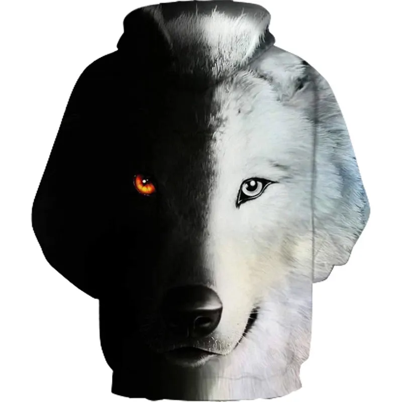 Unique Black and White Wolf Hoodie