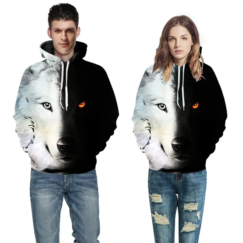 Unique Black and White Wolf Hoodie