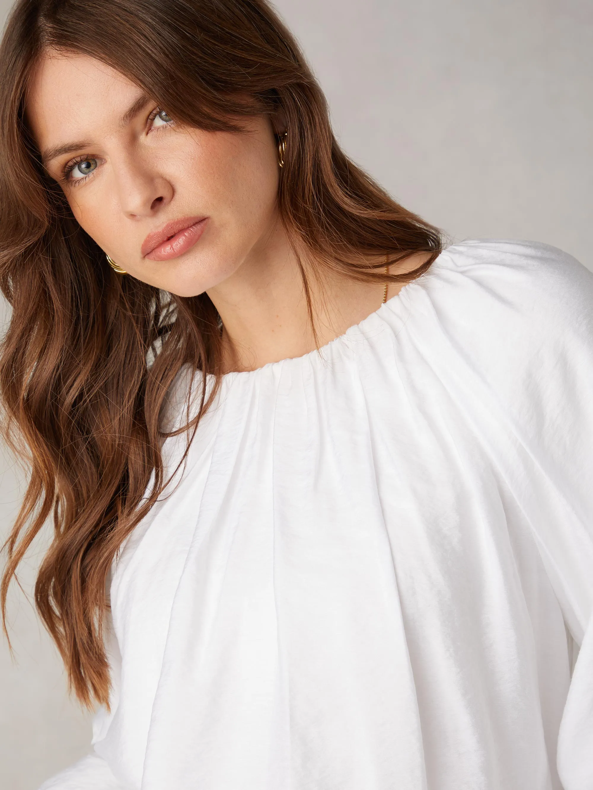 White Blouson Sleeve Top