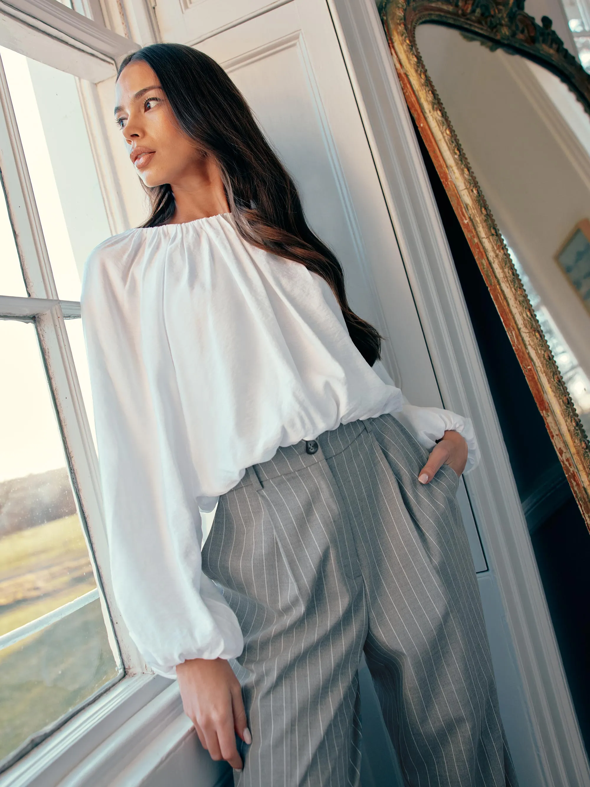 White Blouson Sleeve Top