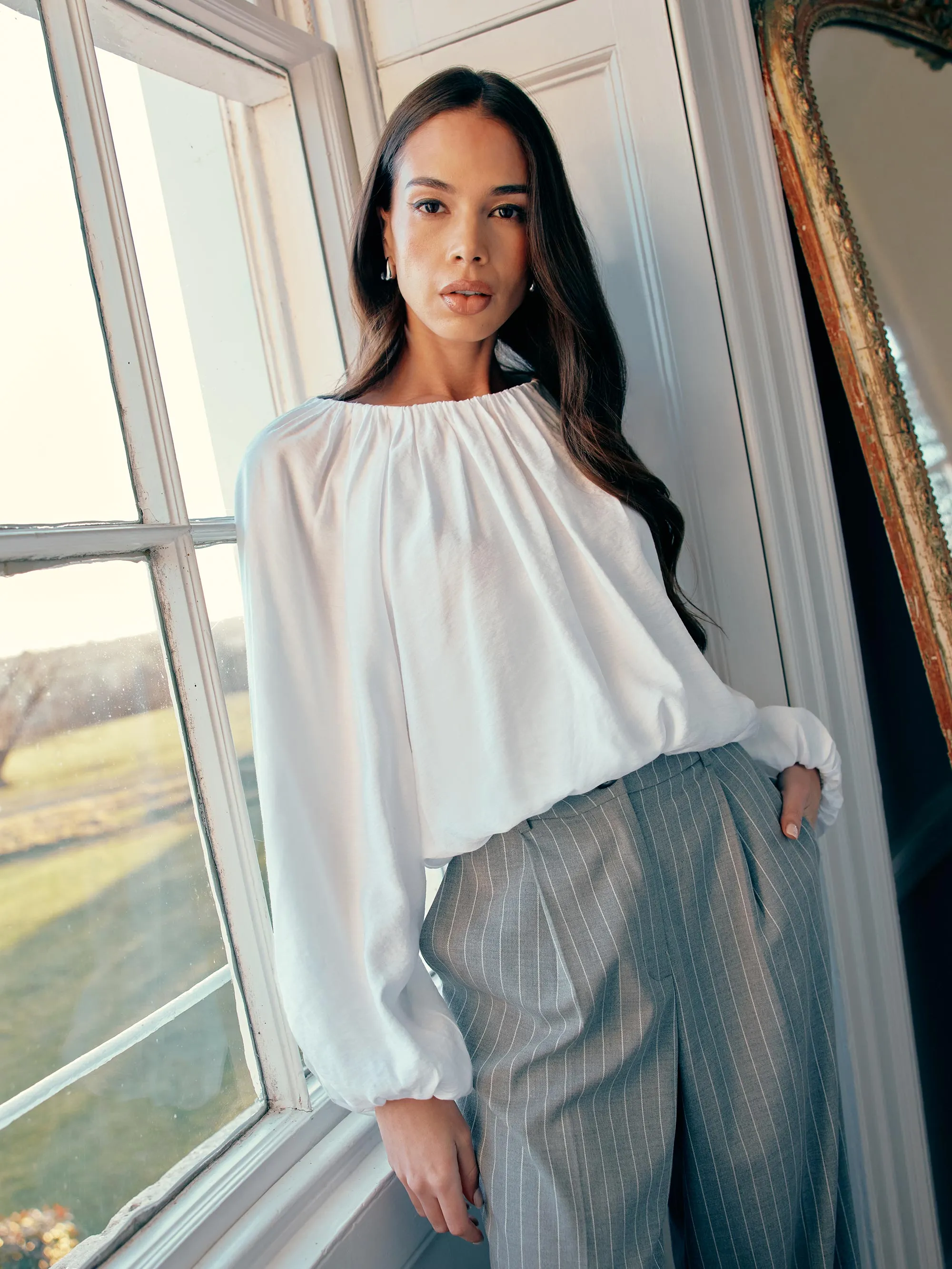 White Blouson Sleeve Top