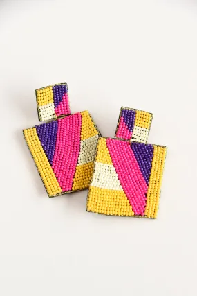 YELLOW RECTANGLE BEADED EARRINGS